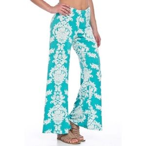 White & Teal Palazzo Pants